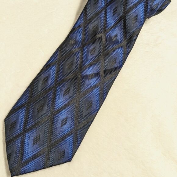 Barcelino Vintage Men's Handmade in Italy 100% Silk Tie Diamond Check Motif - Picture 12 of 13